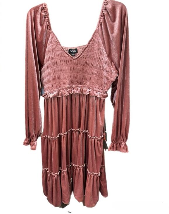 Gigio Dresses & Skirts - GiGio USA Romantic Boho Blush Velvet Tiered Long Sleeve Wedding Guest Dress 12
